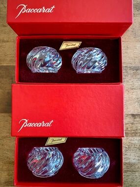 Vintage Baccarat Bambous Swirl Crystal Napkin Rings Set of 4 w/ Boxes
